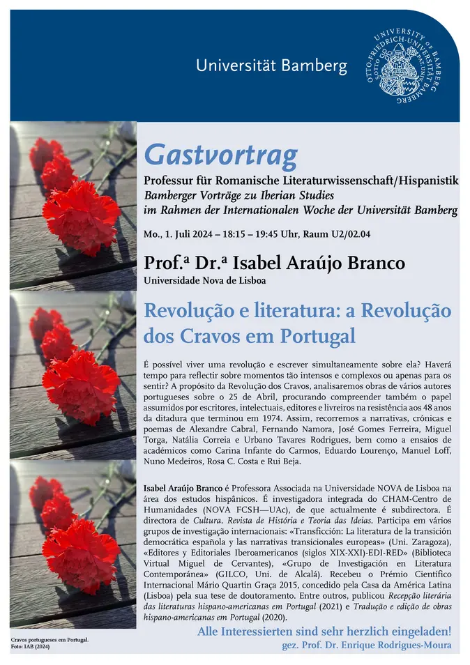 Plakat zum Vortrag von Prof. Dr. Isabel Arajo Branco