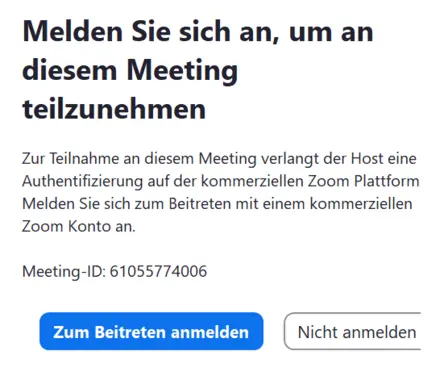 Ansicht Aufforderung zum anmelden in der Zoom-Desktop-App