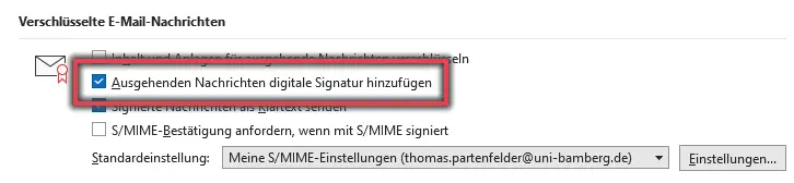 Ansicht Verschlsselte E-Mail-Nachrichten Optionen