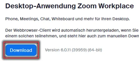 Ansicht Download Zoom-Desktop-App